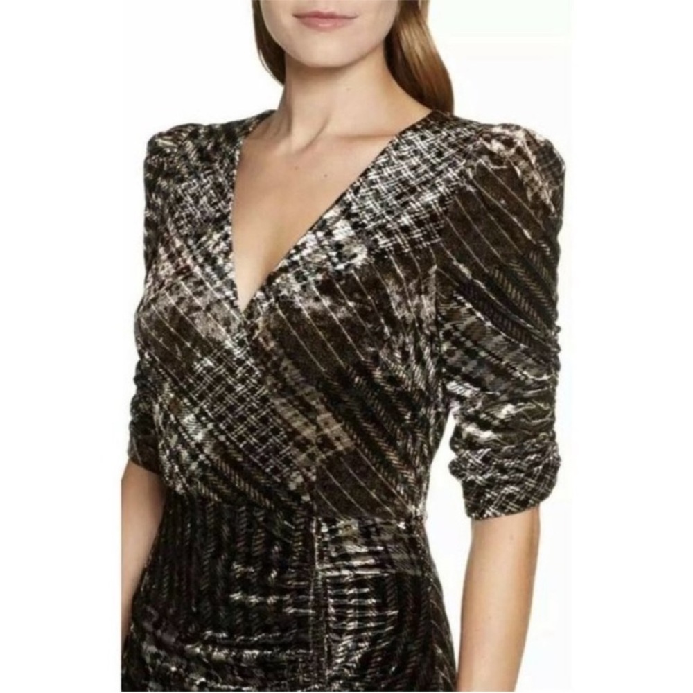 Eliza J Velvet stretch velvet ruched sheath Dress in Brown and Black Print